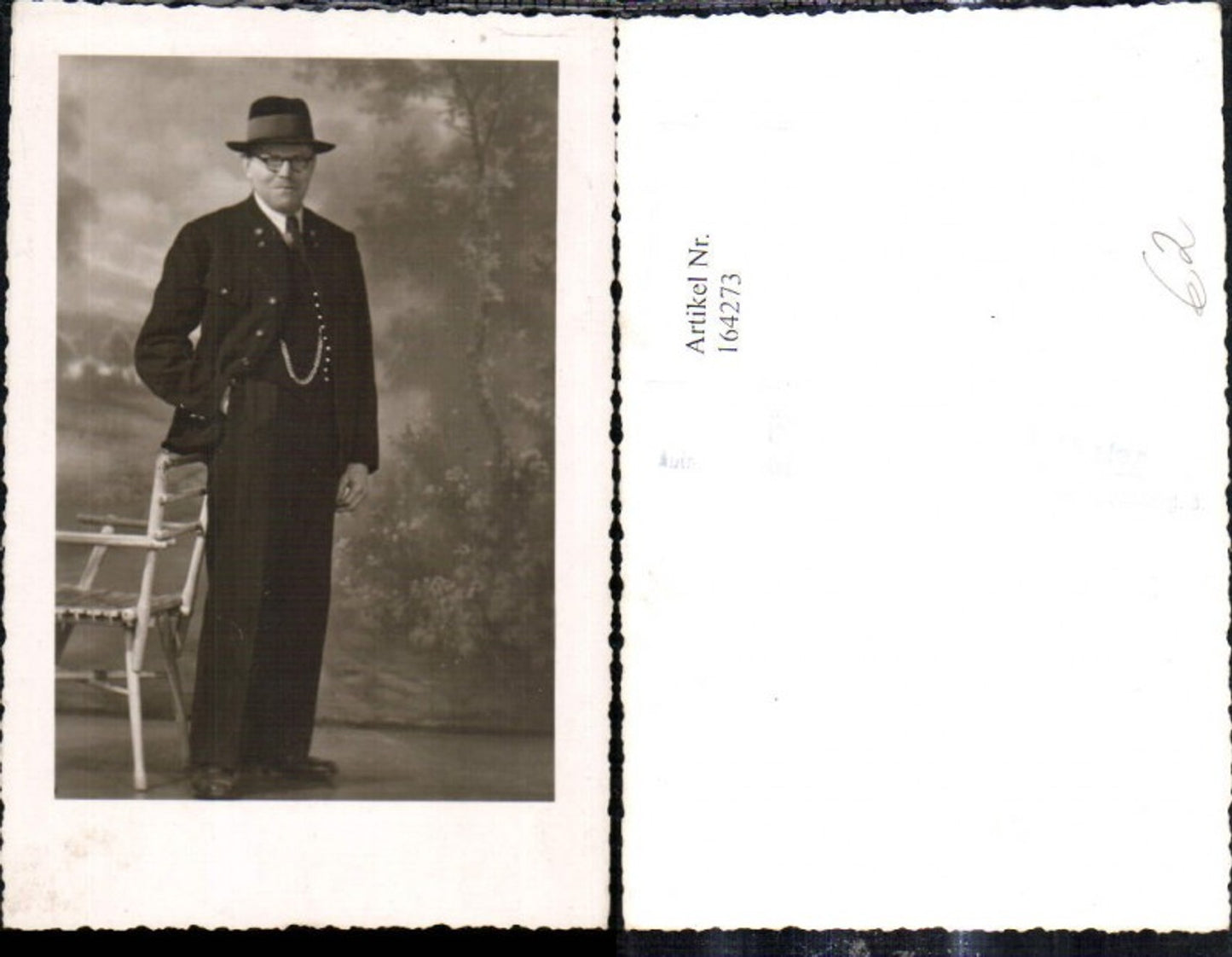 164273,Foto Ak Mann m. Hut Anzug Uhrenkette