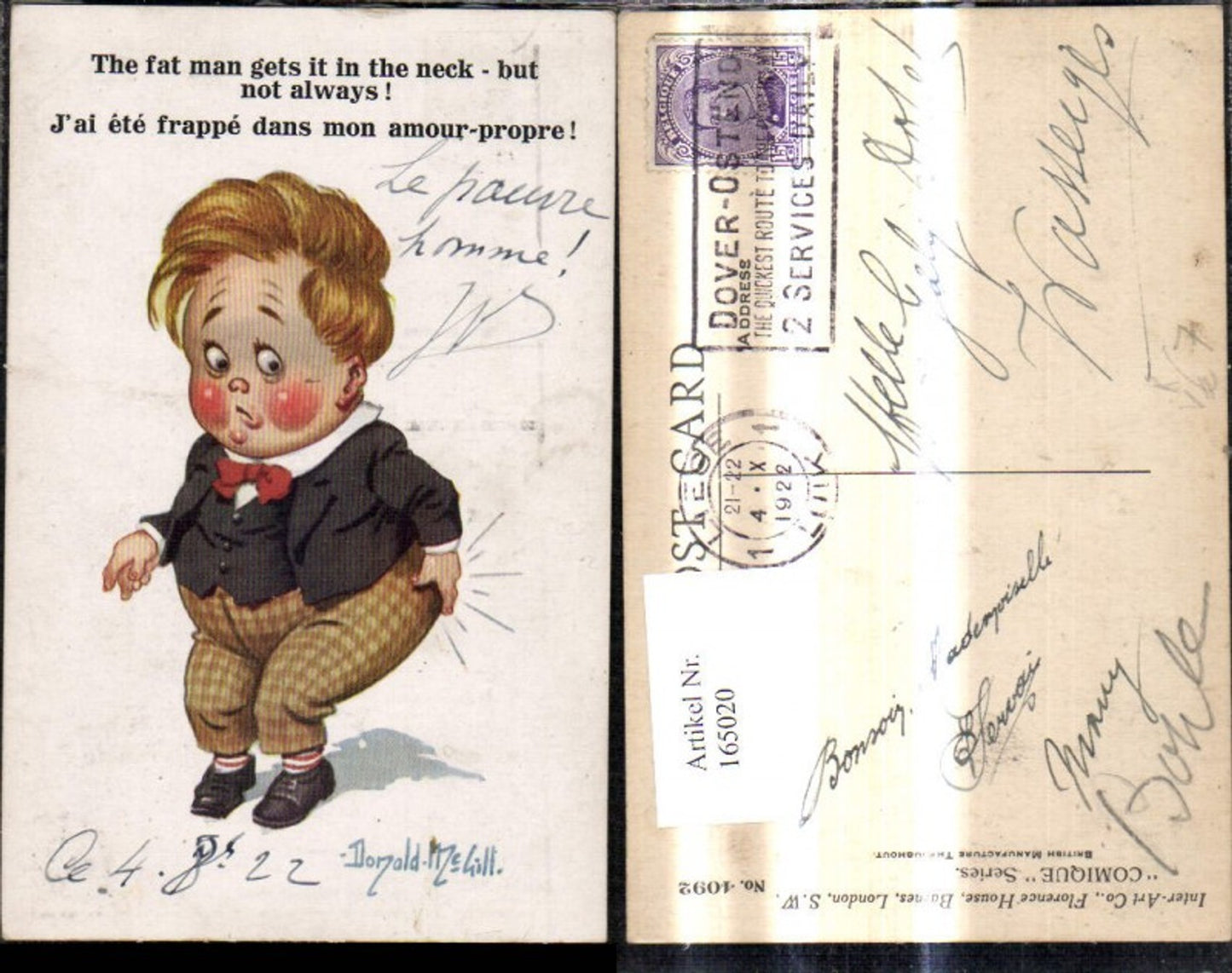 165020,Künstler Ak Donald McGill Junge Bub m. Roten Wangen Spruch Text pub Inter-Art Co London Comique 4092