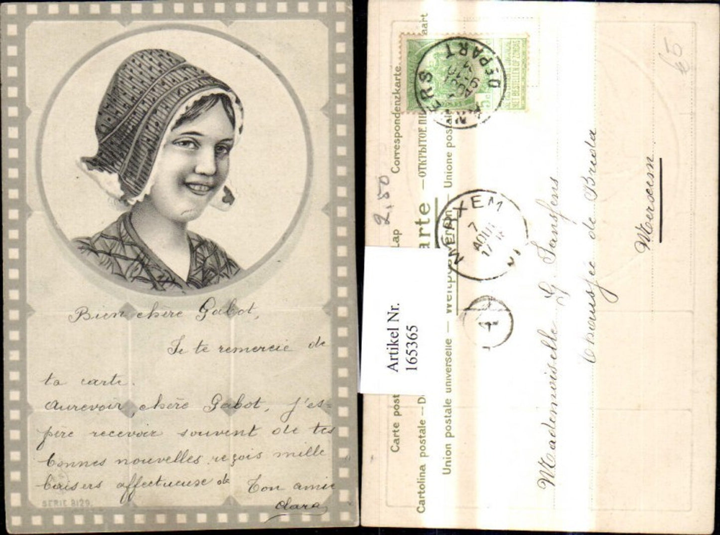165365,Präge Künstler Ak Mädchen Portrait Hollandischer Typ Haube Passepartout
