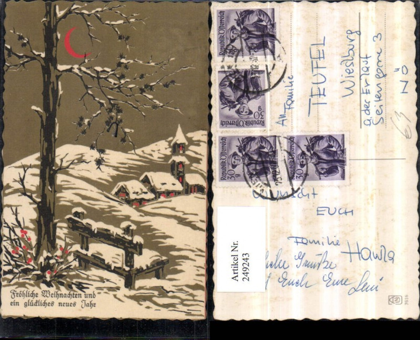 249243, Christmas Winter Landscape Village Bench Moonlight