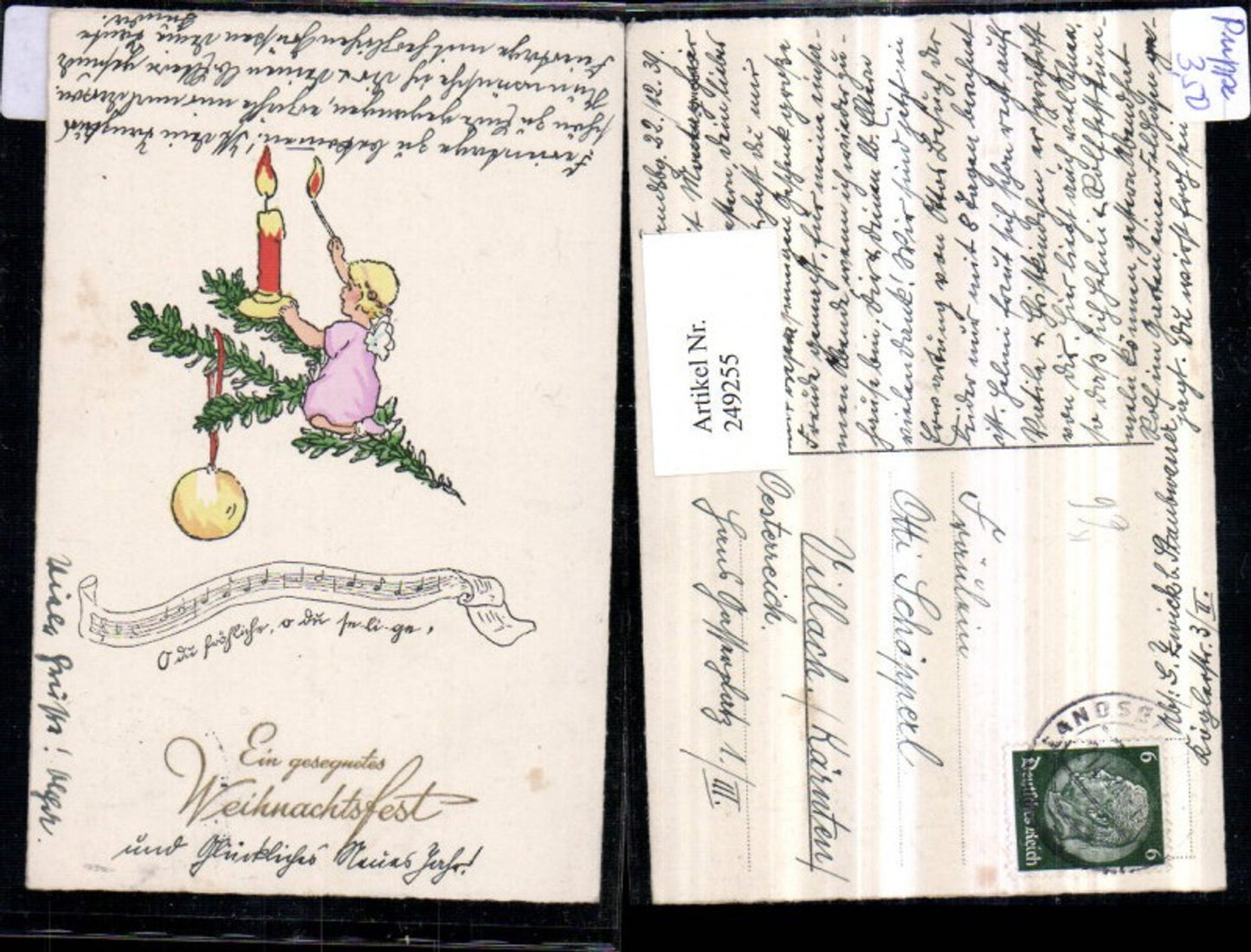 249255, Artist AK Christmas Angel Fir branch Candle Match Christmas tree ornament Song lyric