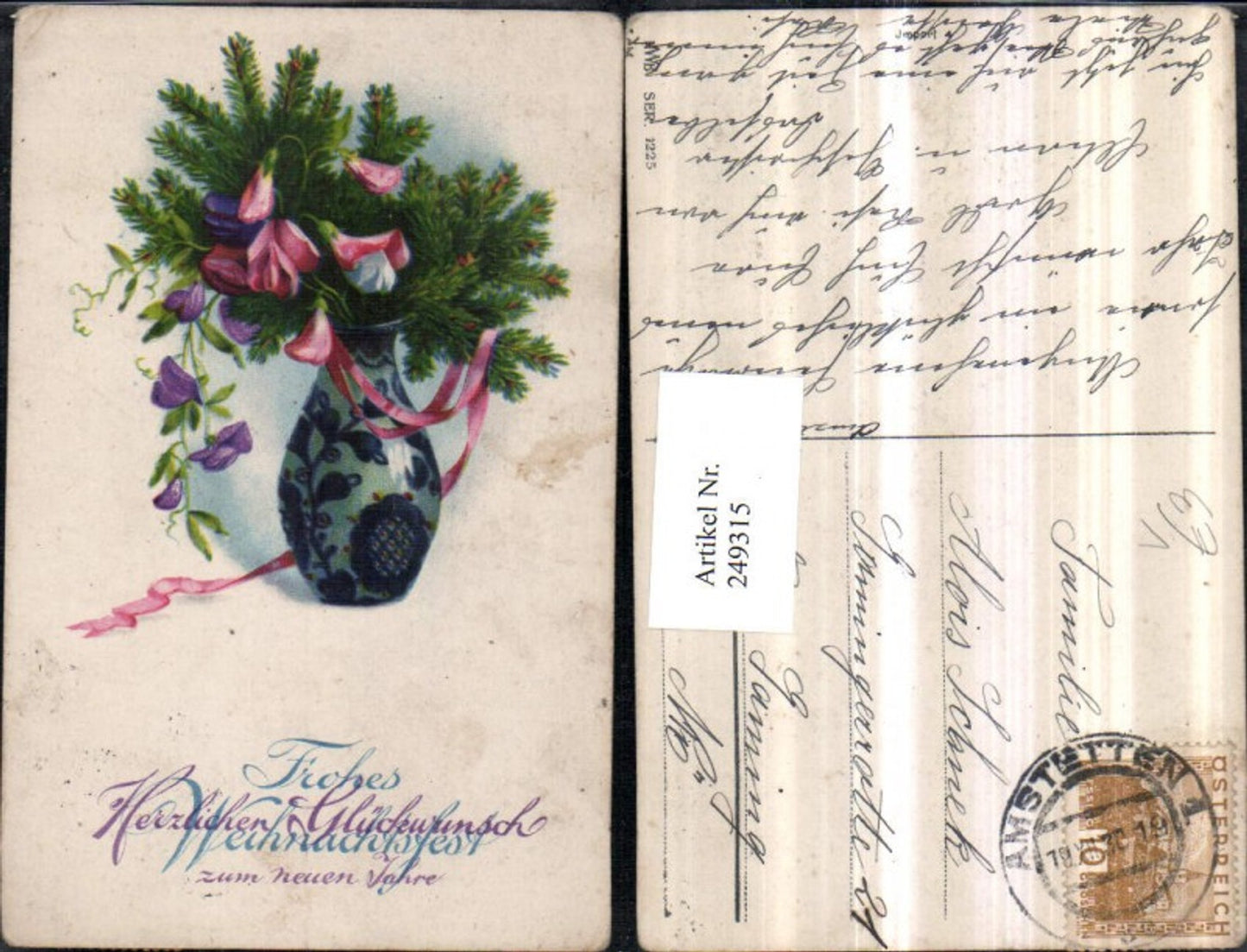 249315, Christmas fir branches flowers ribbon vase pub HWB 1225