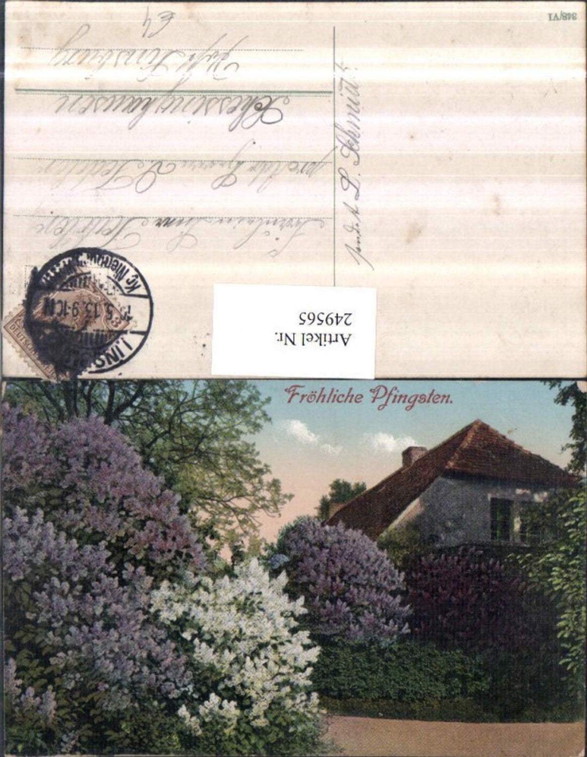 249565,Pfingsten Hausansicht Flieder Sträucher Partie