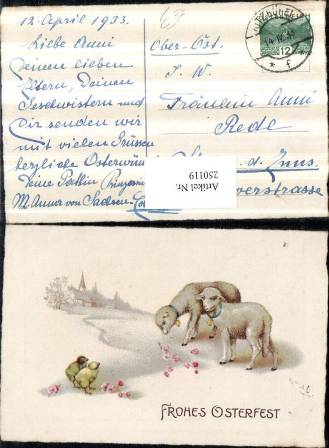 250119,Ostern Küken Schafe Lämmer m. Glocken Blumen