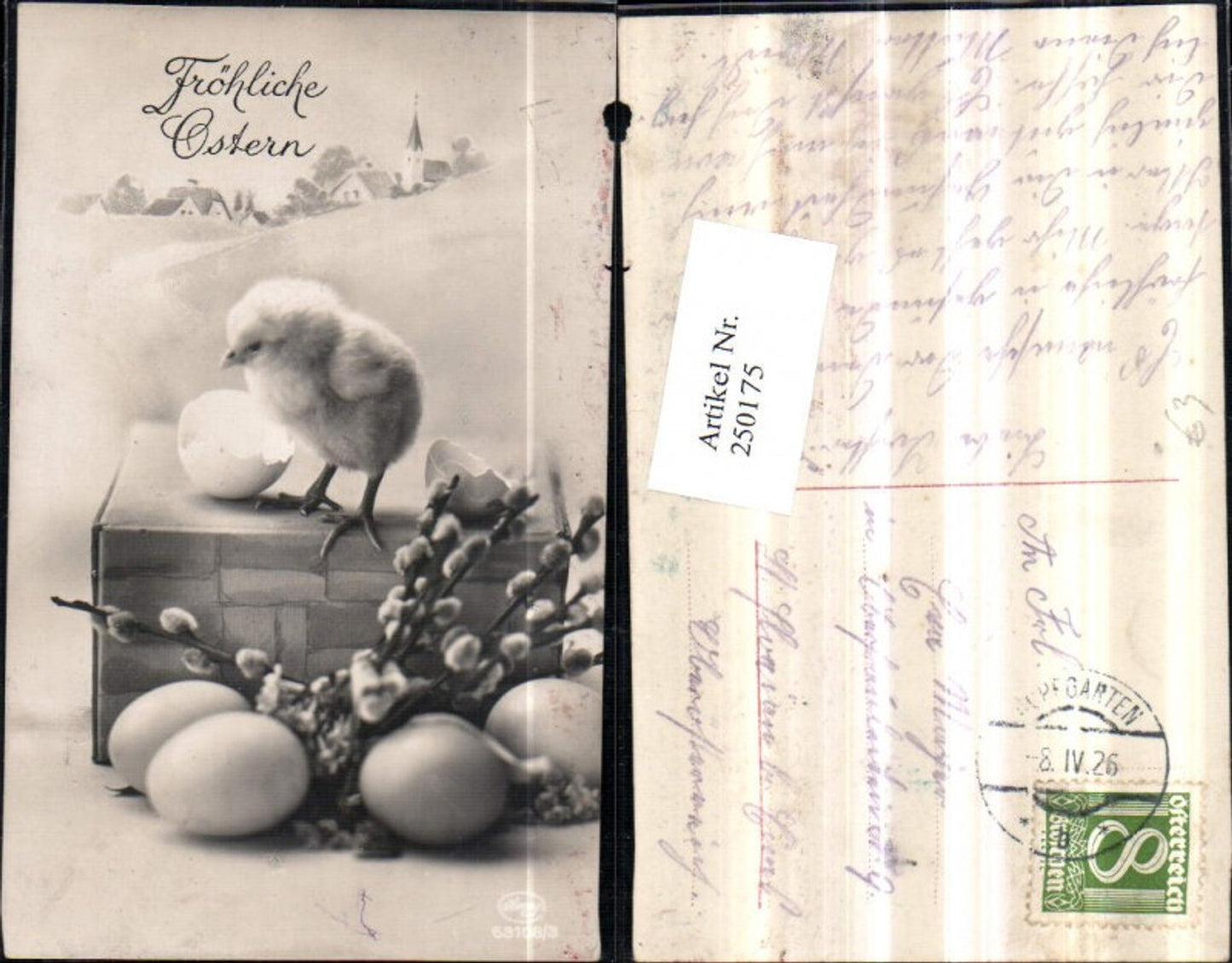 250175,Ostern Küken Eier zerbrochenes Ei Palmzweige Palmkätzchen