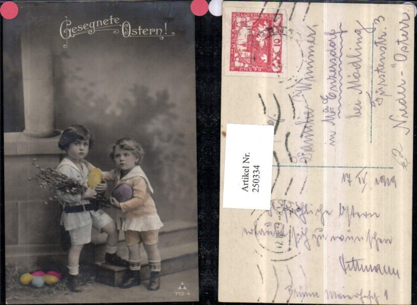 250334,Ostern Kinder m. Ostereier Eier Palmkätzchen Palmzweige