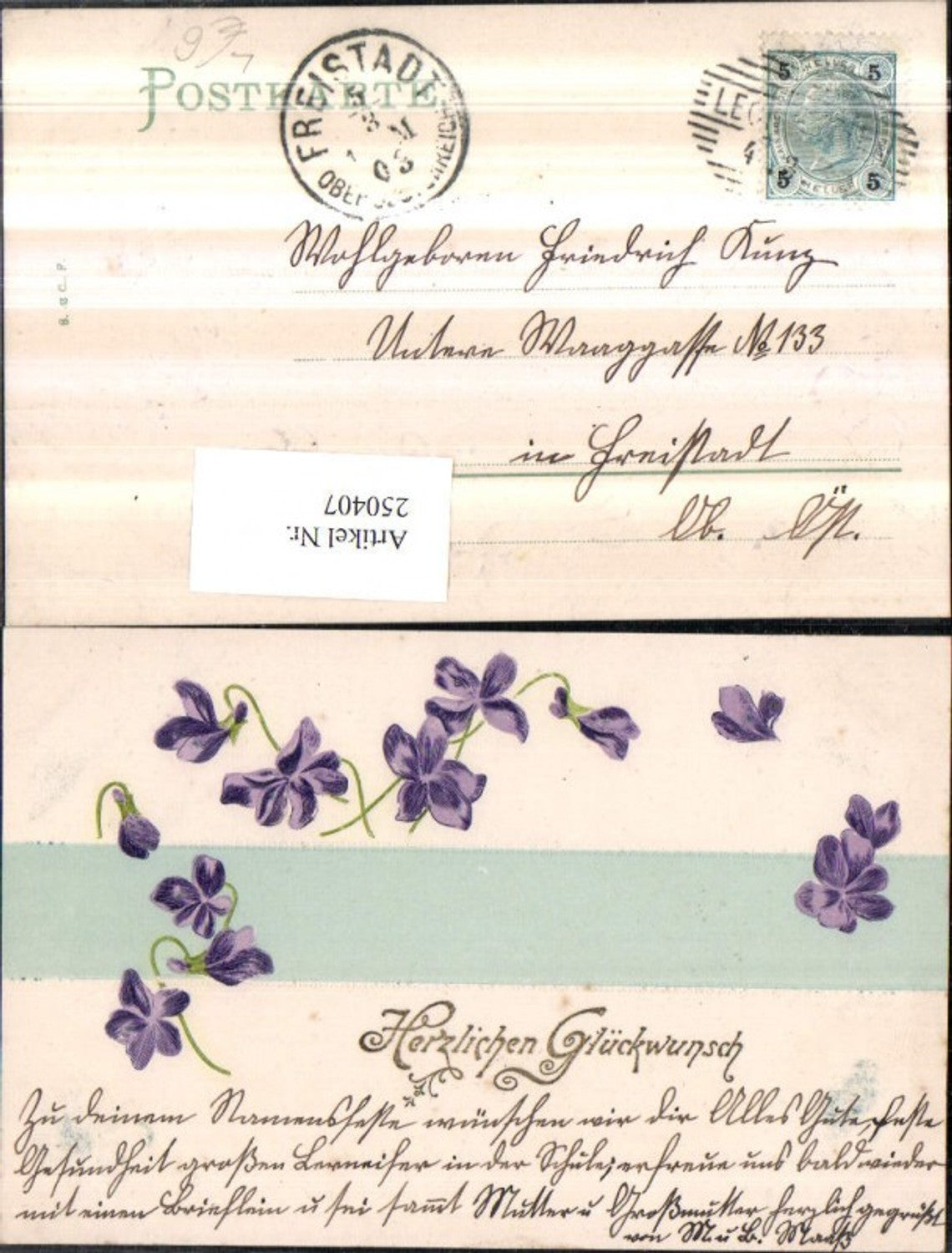 250407,Präge Litho AK Glückwunsch Veilchen Blumen