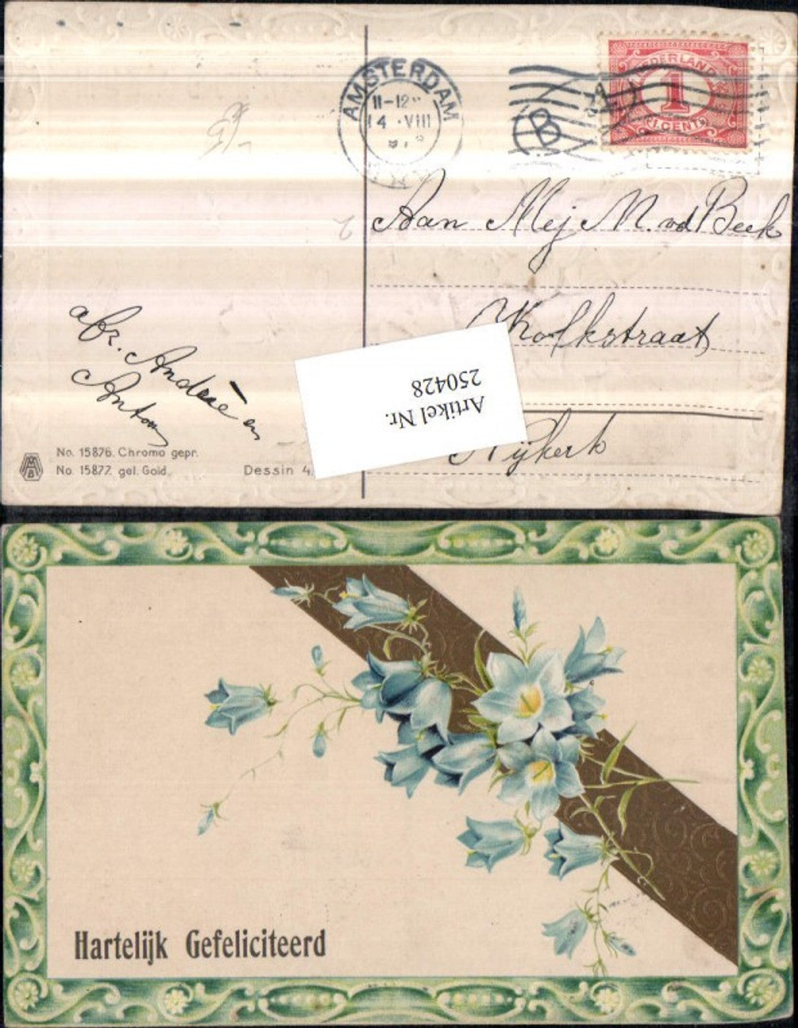 250428, Embossed Lithograph AK Bellflowers Flowers Frame