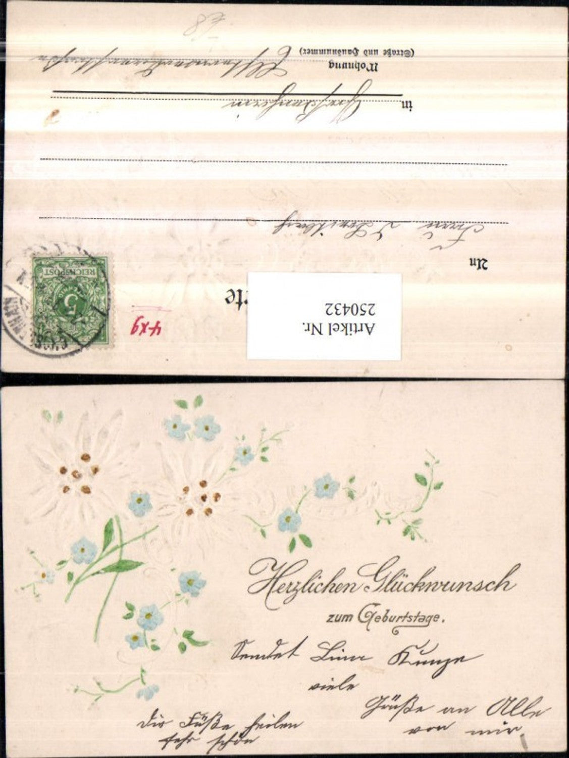 250432, Embossed Relief Lithograph Ak Flowers Garland Forget-me-not