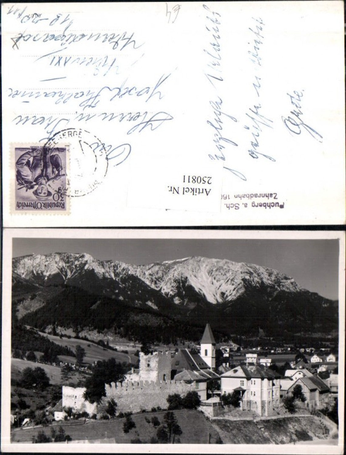 250811,Puchberg am Schneeberg Teilansicht Burg Ruine Kirche