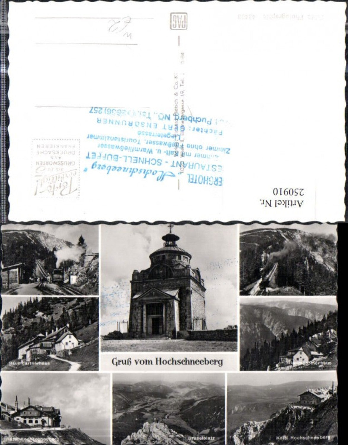 250910,Gruß v. Hochschneeberg b. Puchberg Baumgartnerhaus Zahnradbahn Hotel Gruselplatz Mehrbildkarte