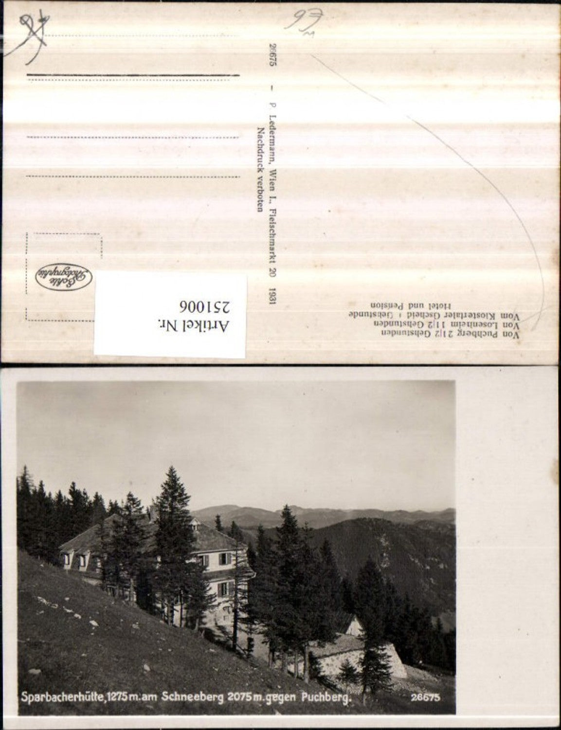 251006,Sparbacherhütte am Schneeberg geg. Puchberg