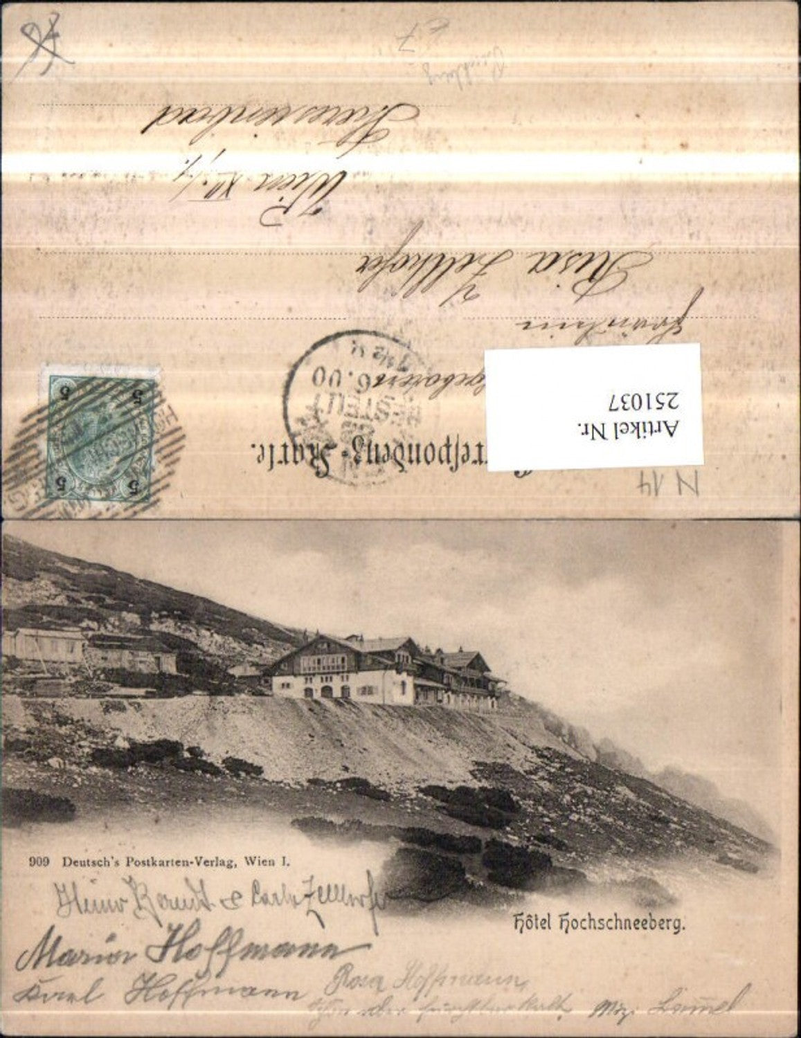 251037,Hotel Hochschneeberg b. Puchberg pub Deutsch Postkartenverlag 909