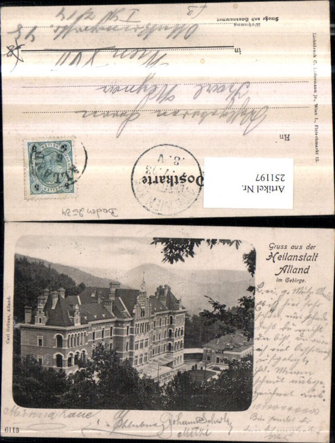 251197,Gruß aus d. Heilanstalt Alland im Gebirge