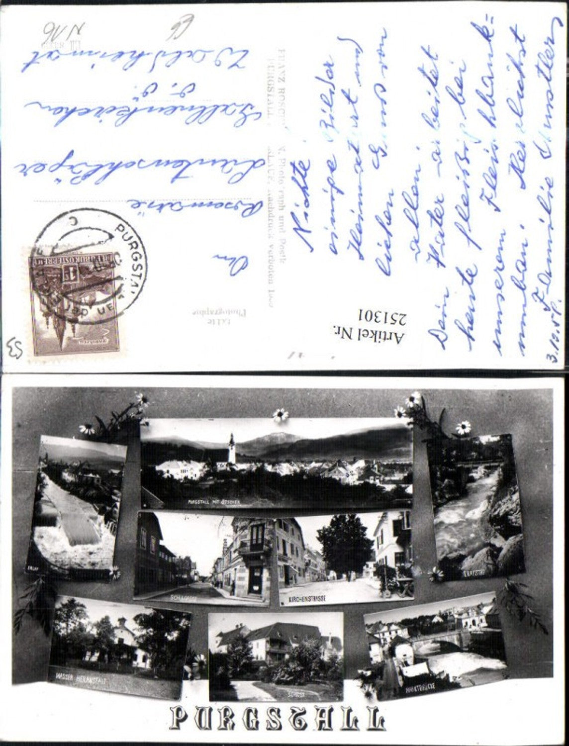 251301,Purgstall Totale Schulgasse Kirchenstraße Schloss Marktbrücke Wasser Heilanstalt Erlauf Mehrbildkarte