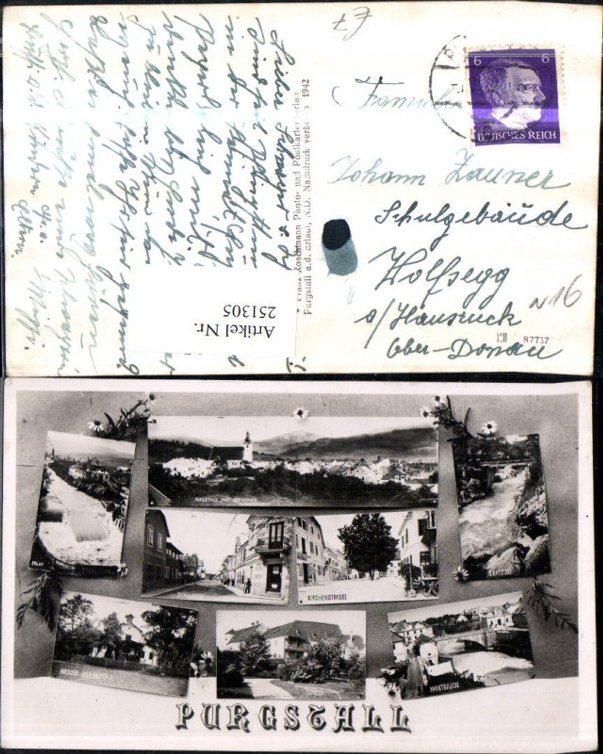 251305,Purgstall Totale Schulgasse Kirchenstraße Schloss Marktbrücke Wasser Heilanstalt Erlauf Mehrbildkarte
