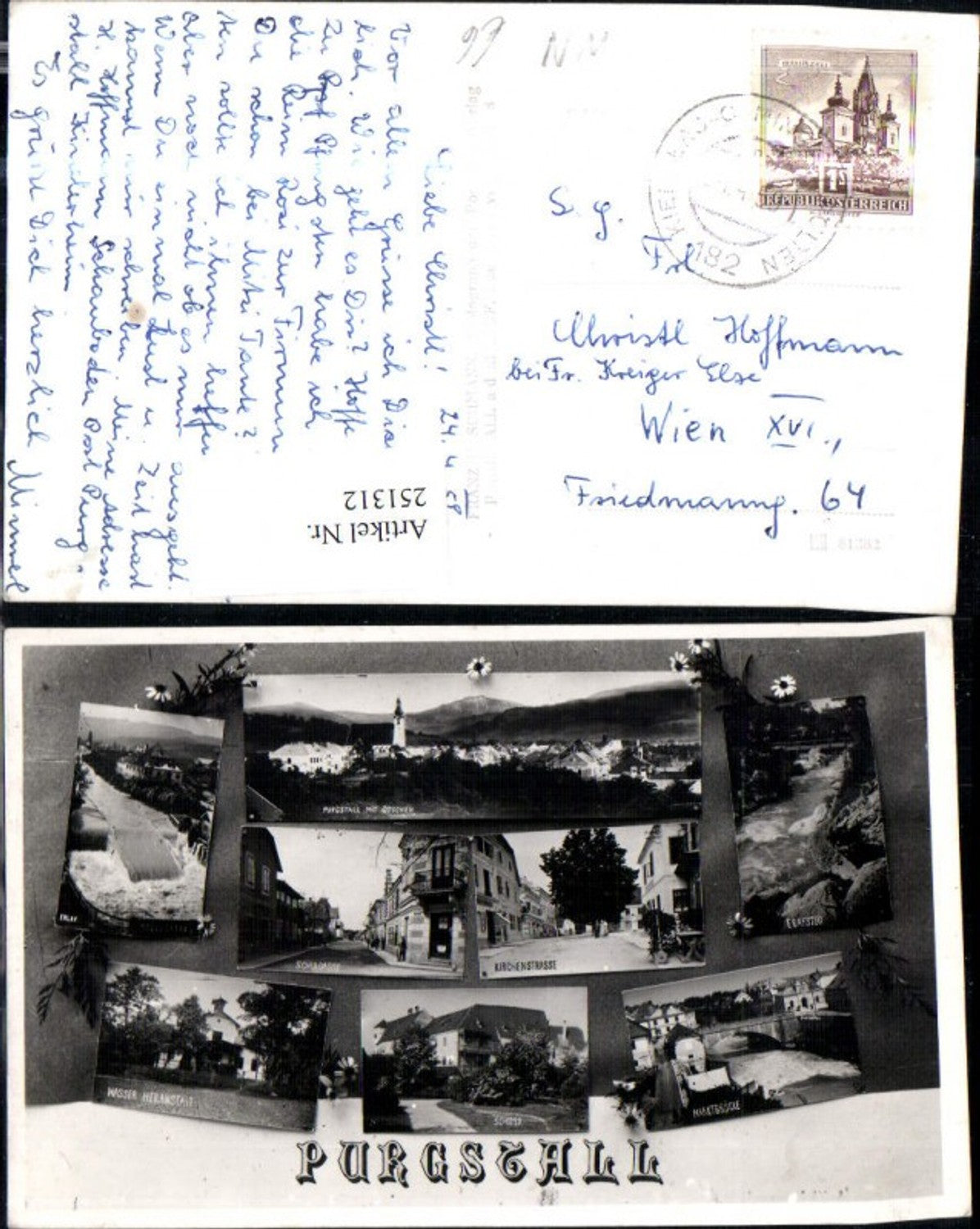 251312,Purgstall Totale Schulgasse Kirchenstraße Schloss Marktbrücke Wasser Heilanstalt Erlauf Mehrbildkarte