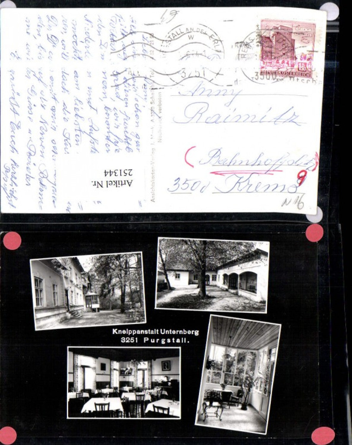 251344,Purgstall an d. Erlauf Wasserheilanstalt Kneippanstalt Unternberg Mehrbildkarte