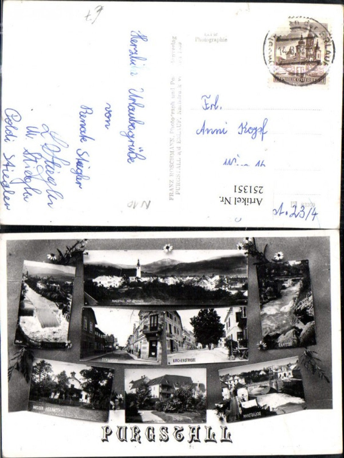 251351,Purgstall Totale Schulgasse Kirchenstraße Schloss Marktbrücke Wasser Heilanstalt Erlauf Mehrbildkarte