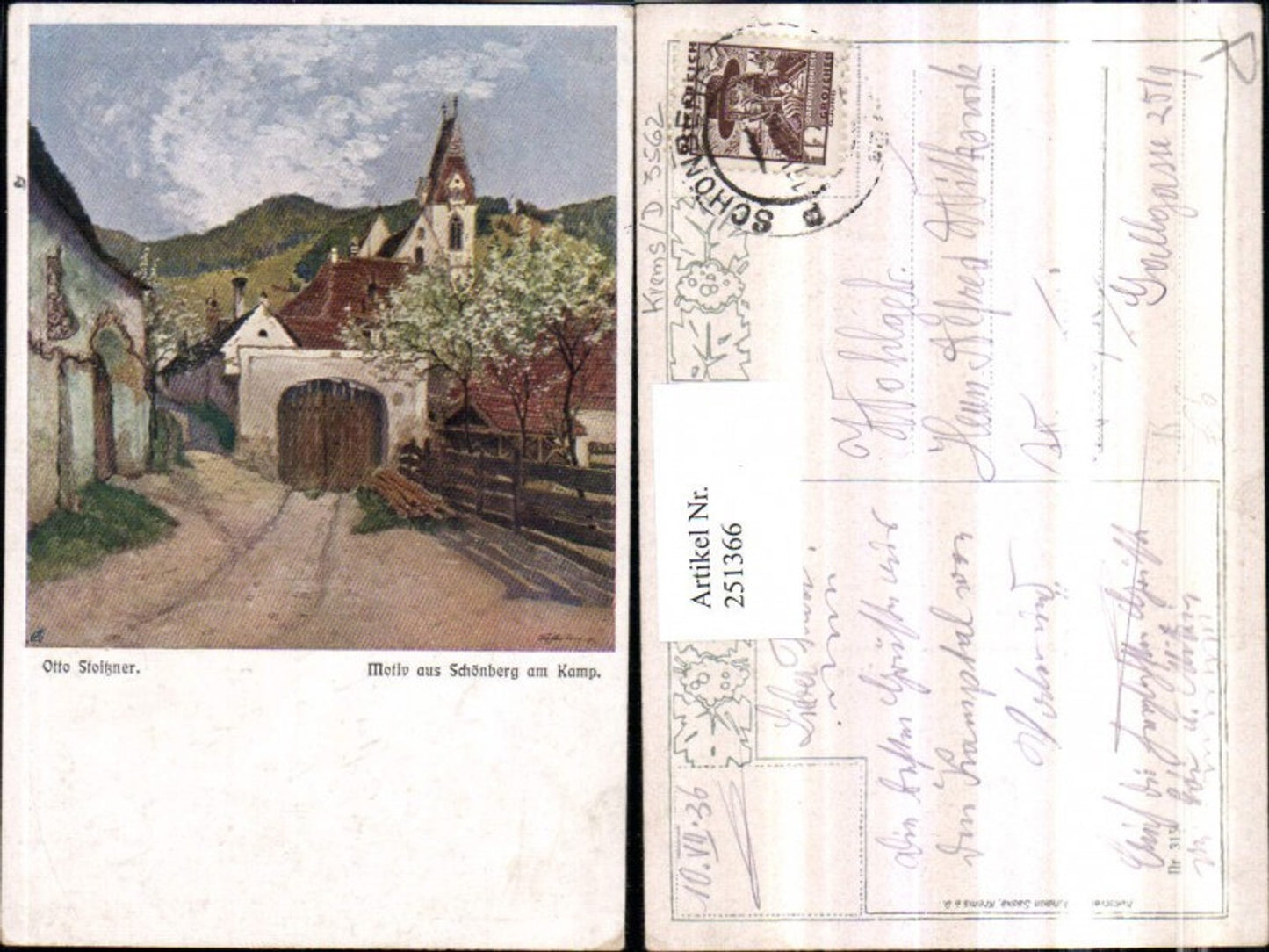 251366,Künstler AK Otto Stoitzner Motiv aus Schönberg am Kamp Kirche