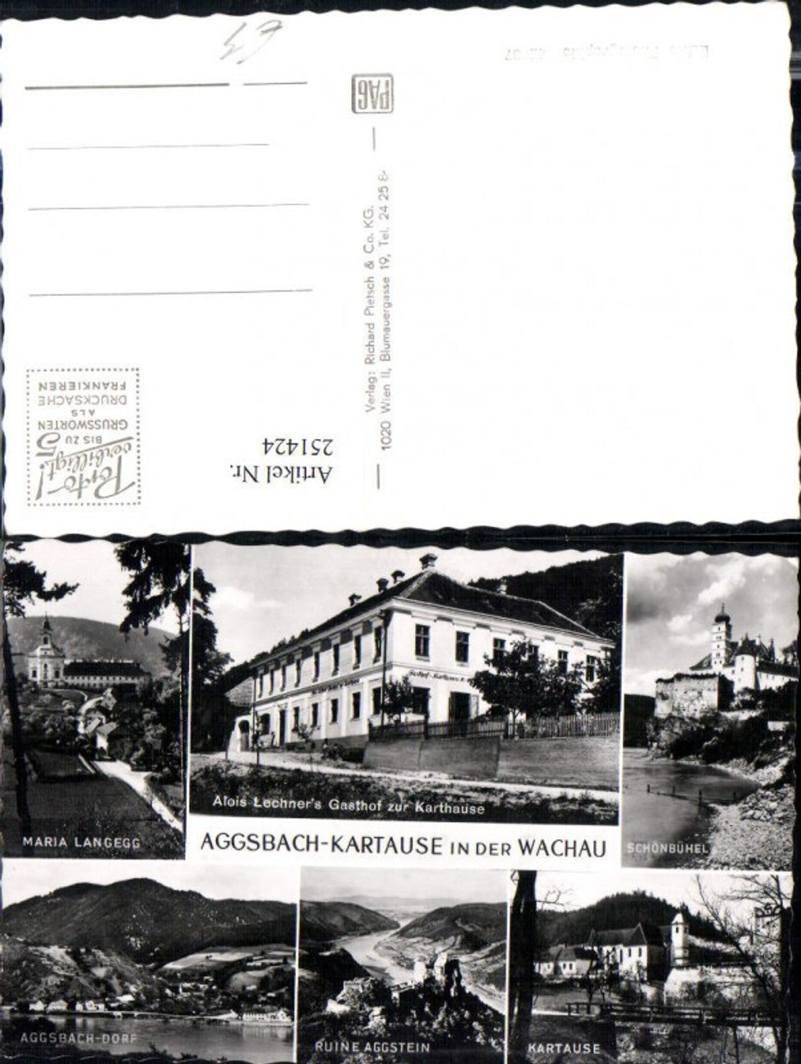 251424,Aggsbach-Kartause in d. Wachau Totale Maria Langegg Ruine Aggstein Schönbühel Mehrbildkarte
