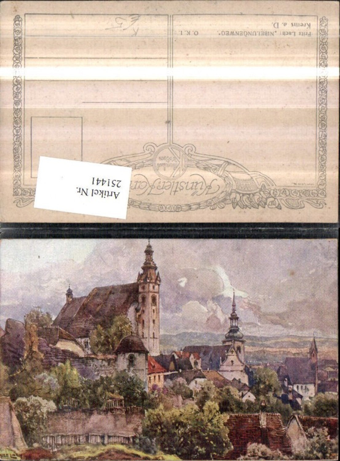 251441,Künstler AK Fritz Lach Nibelungenweg Krems an d. Donau Teilansicht Kirchen pub Kilophot