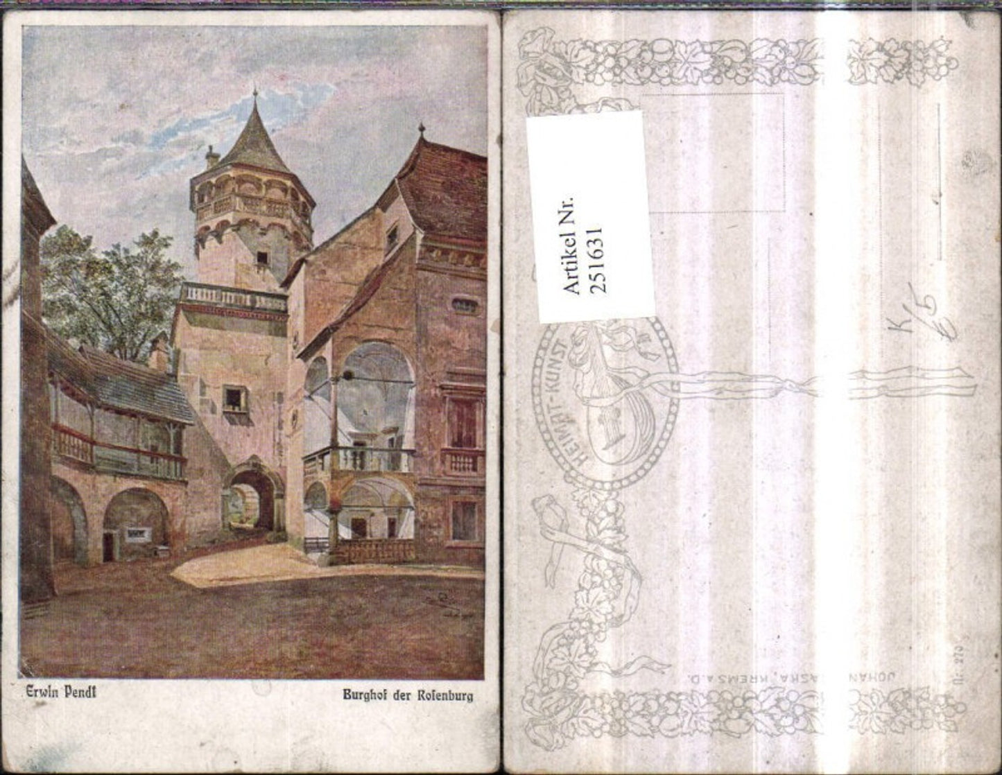 251631,Künstler AK Erwin Pendl Burghof der Rosenburg Turm
