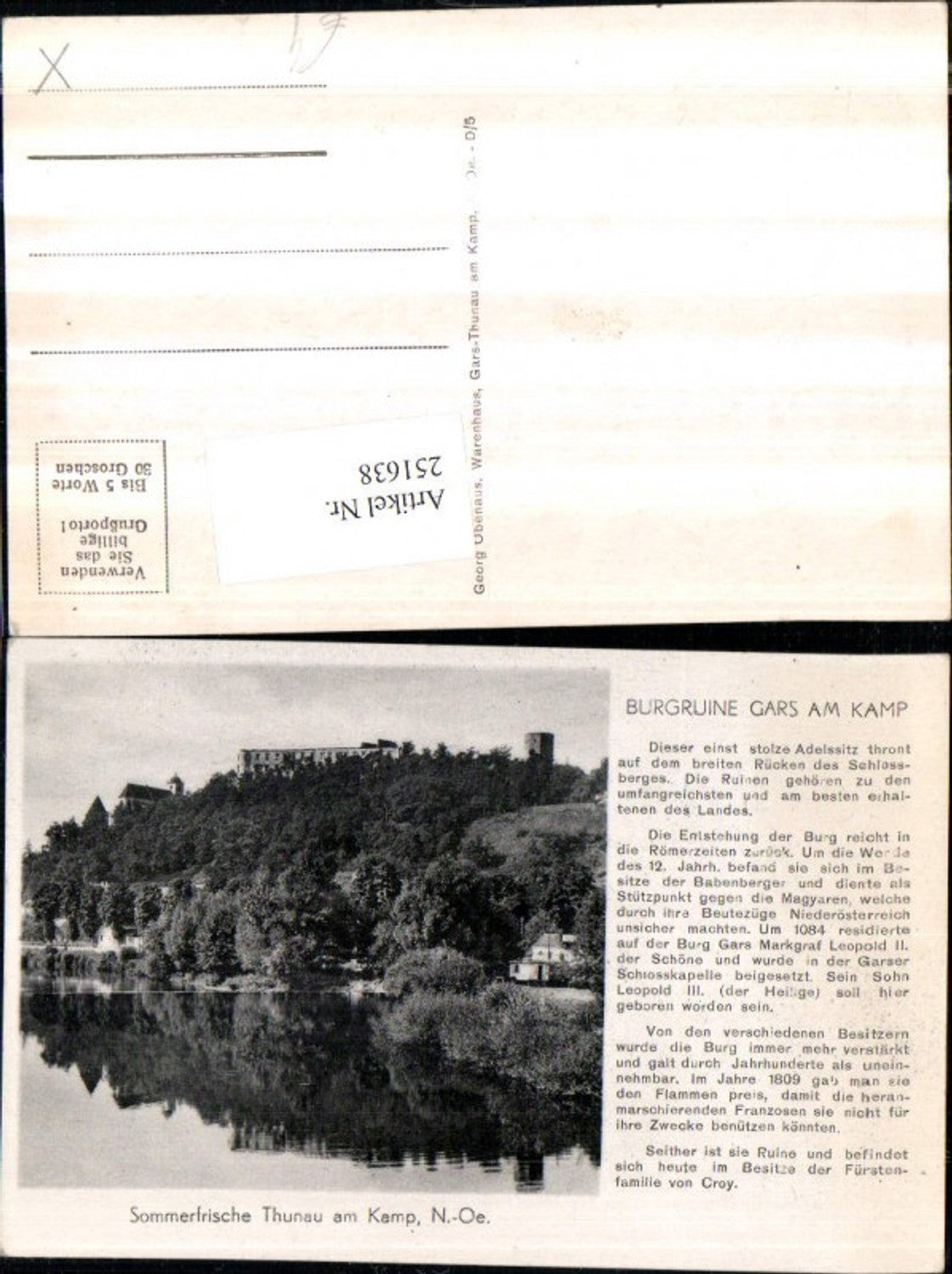 251638,Thunau am Kamp Burgruine Ruine Gars am Kamp Text