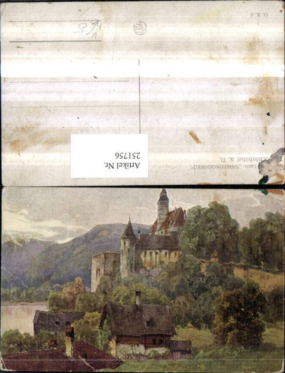 251756, Artist AK Fritz Lach Nibelungenweg Schönbühel on the Danube Castle pub Kilophoto