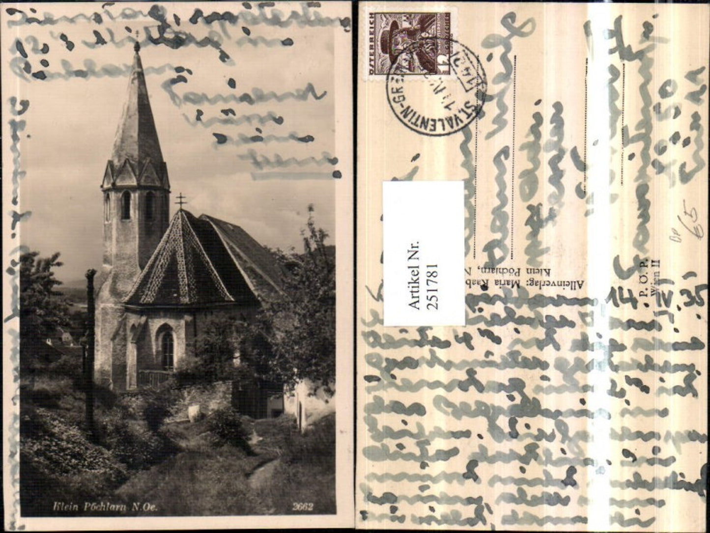251781, Klein Pöchlarn Church Railway Post Office Train 142 St. Valentin – Grein on the Danube