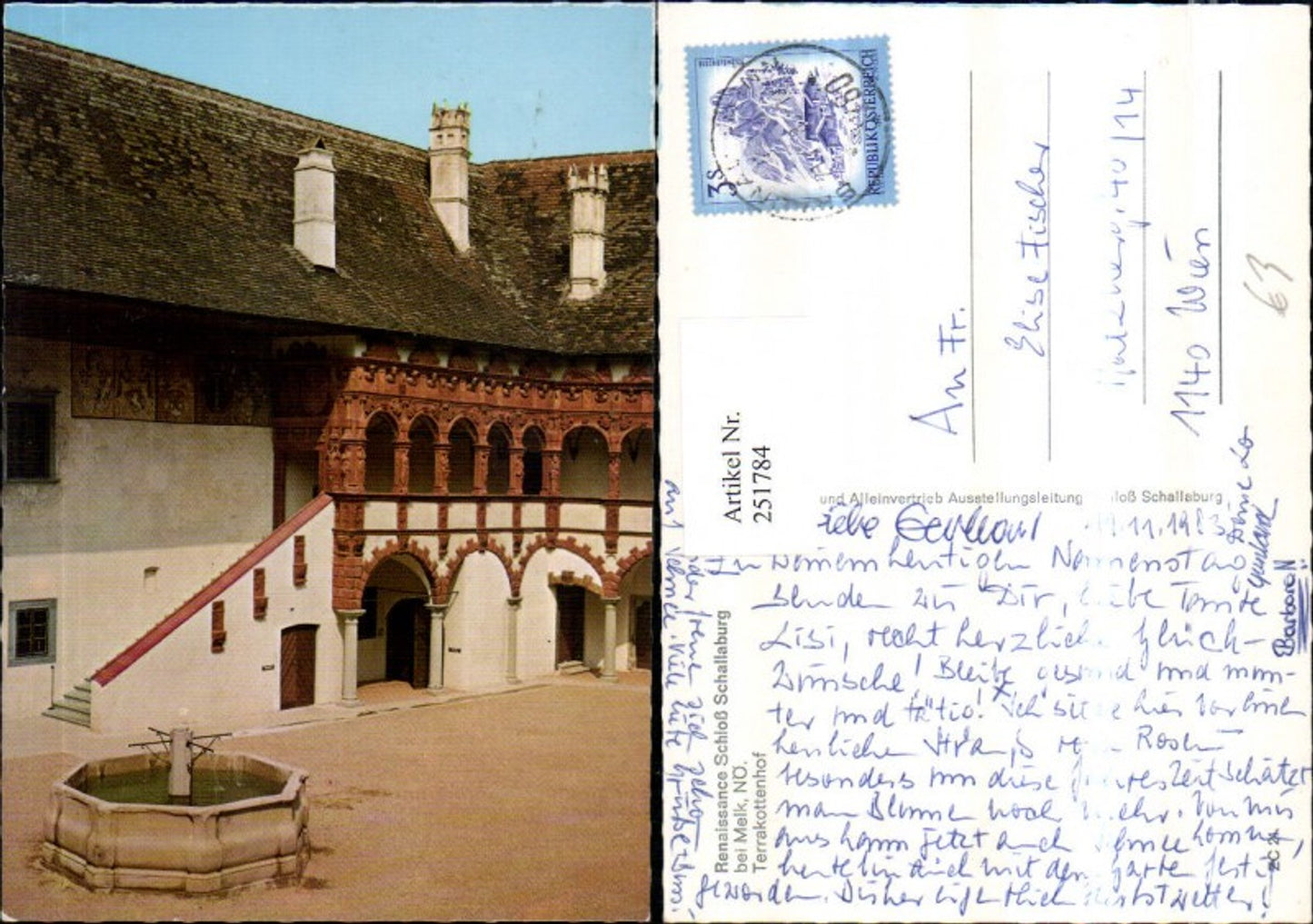 251784, Renaissance Schallaburg Castle near Melk Terracotta Courtyard Arcades Fountain