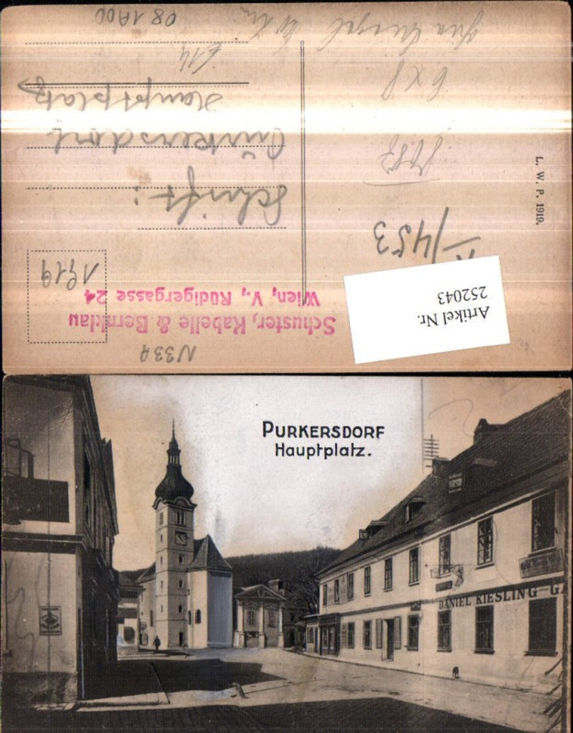 252043,Purkersdorf Hauptplatz Straßenansicht Kirche Daniel Kiesling