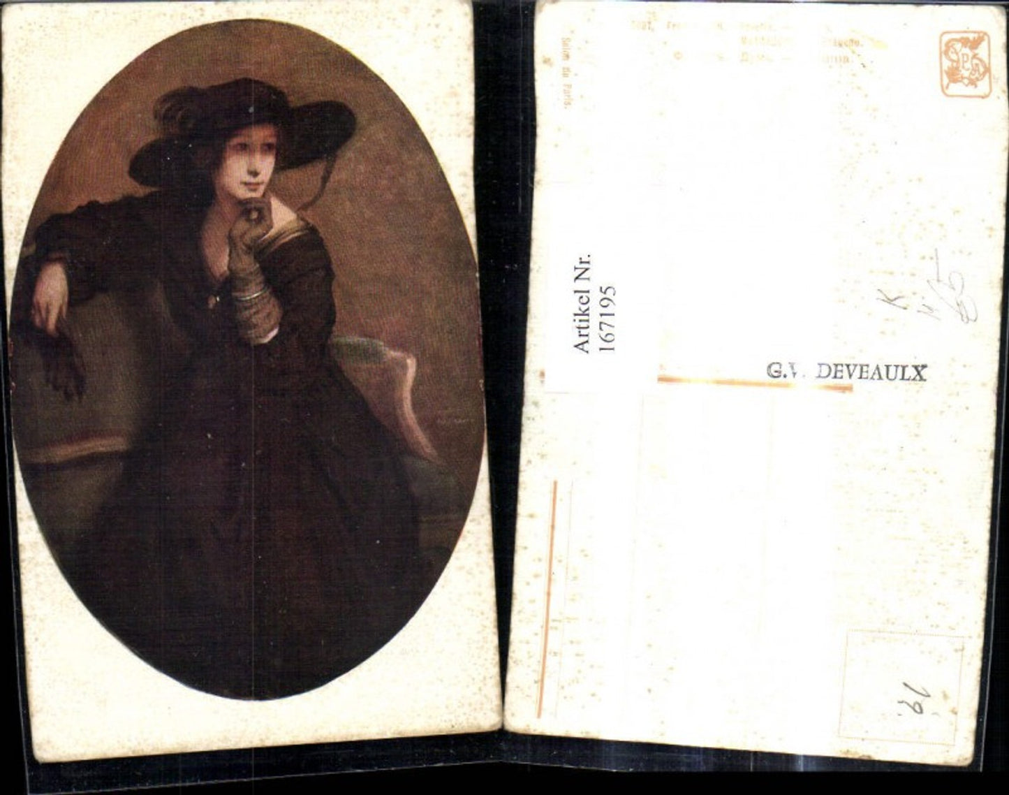 167195,Künstler Ak Fred. Lauth Reverie Frau mit Hut Handschuhe
