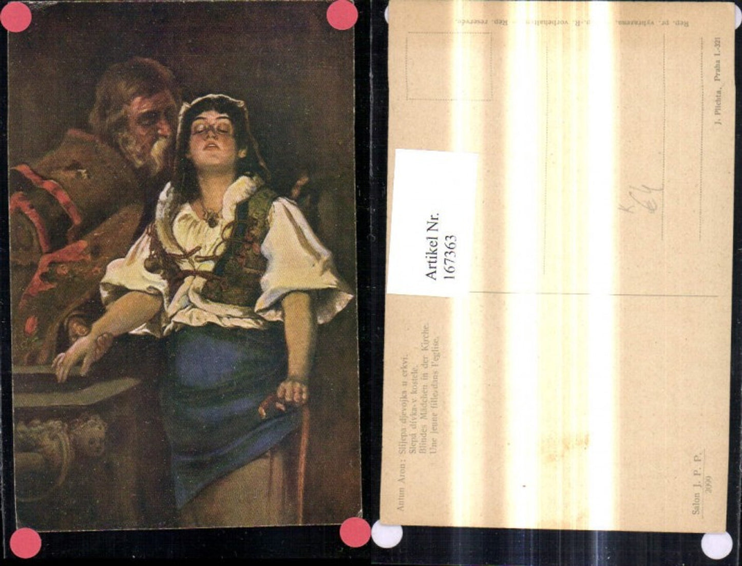 167363,Künstler Ak Antun Aron Blindes Mädchen i. d. Kirche Frau Alter Mann