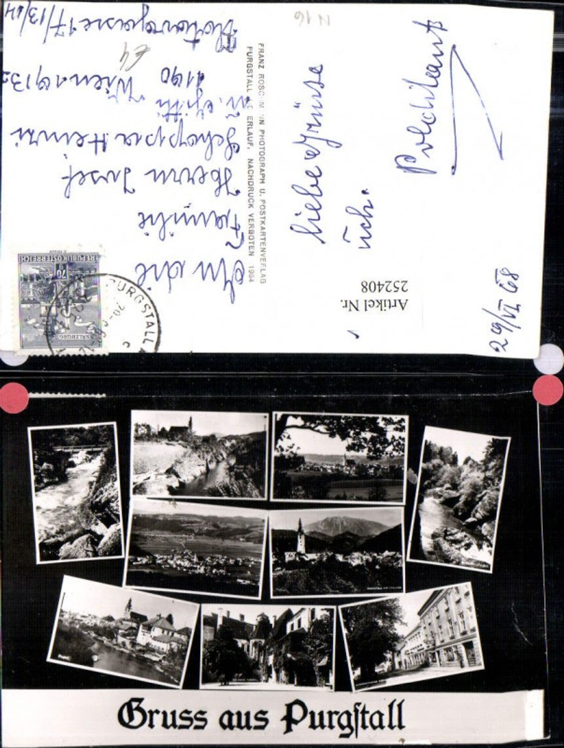 252408,Gruß aus Purgstall Totale Kirche Schloss Partien Mehrbildkarte