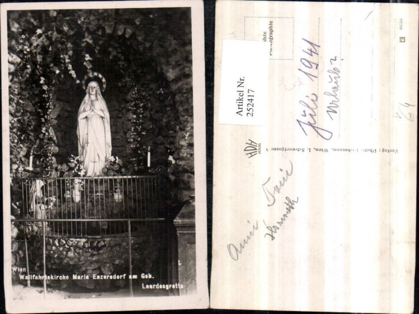252417,Wallfahrtskirche Maria Enzersdorf Lourdesgrotte Marienstatue pub Foto Hubmann