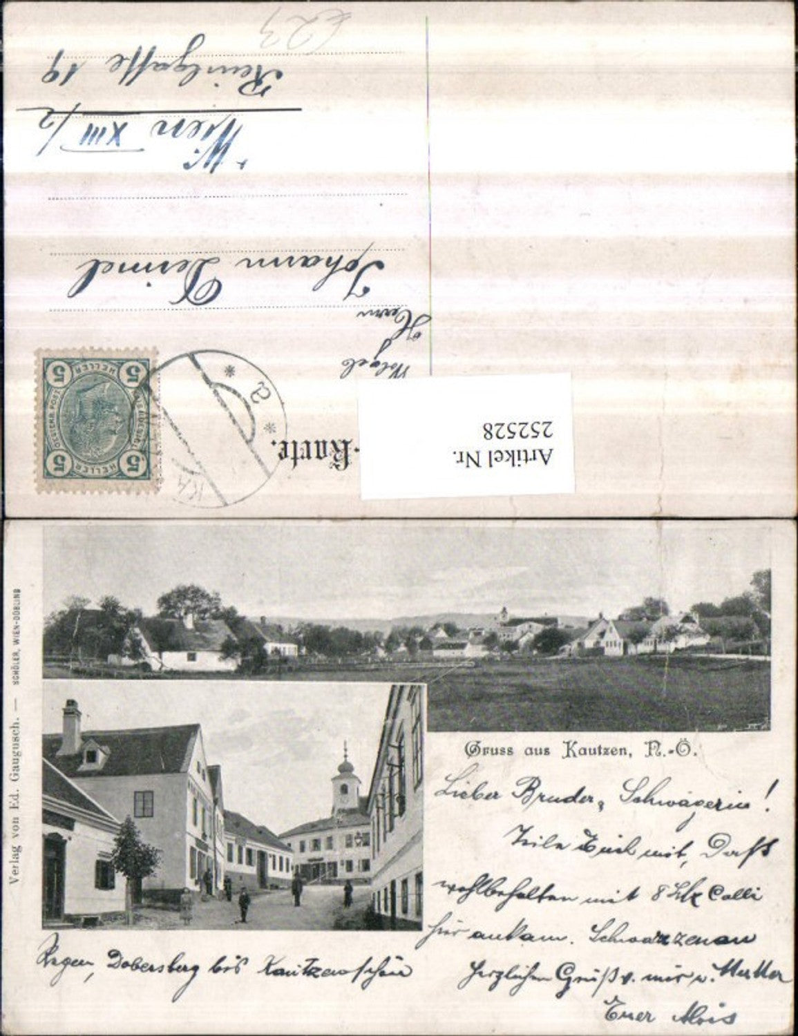 252528,Gruß aus Kautzen Totale Straßenansicht Kirchenturm Mehrbildkarte