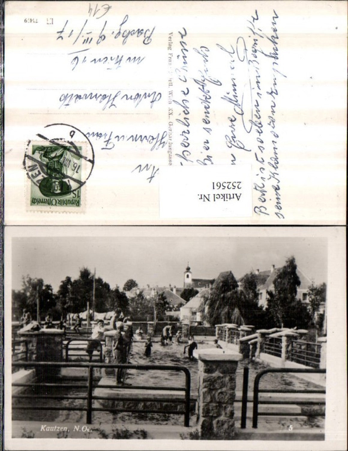 252561, Kautzen outdoor swimming pool, view of church
