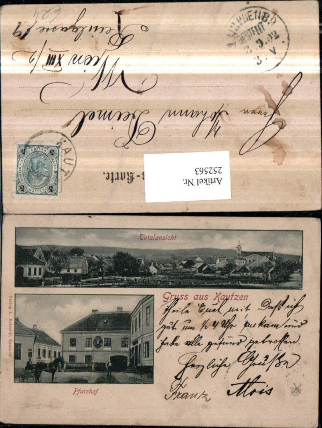 252563,Gruß aus Kautzen Totale Pfarrhof Kutsche Mehrbildkarte