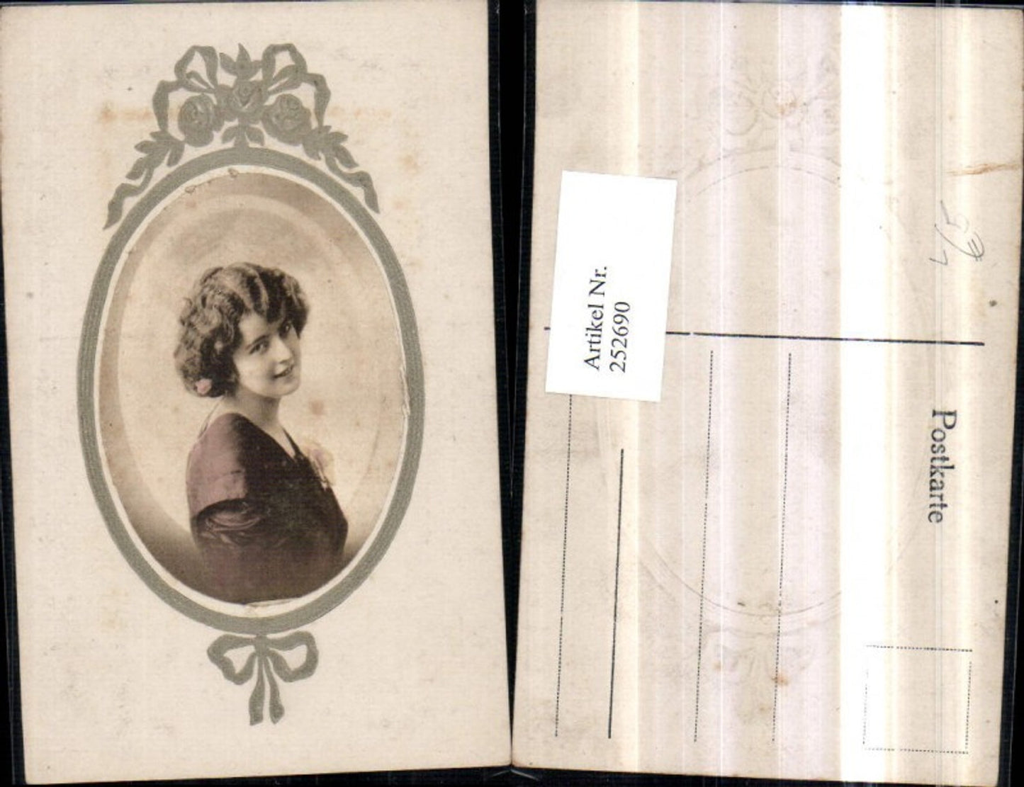 252690,Künstler Präge Litho AK Frau Mädchen Portrait Passepartout
