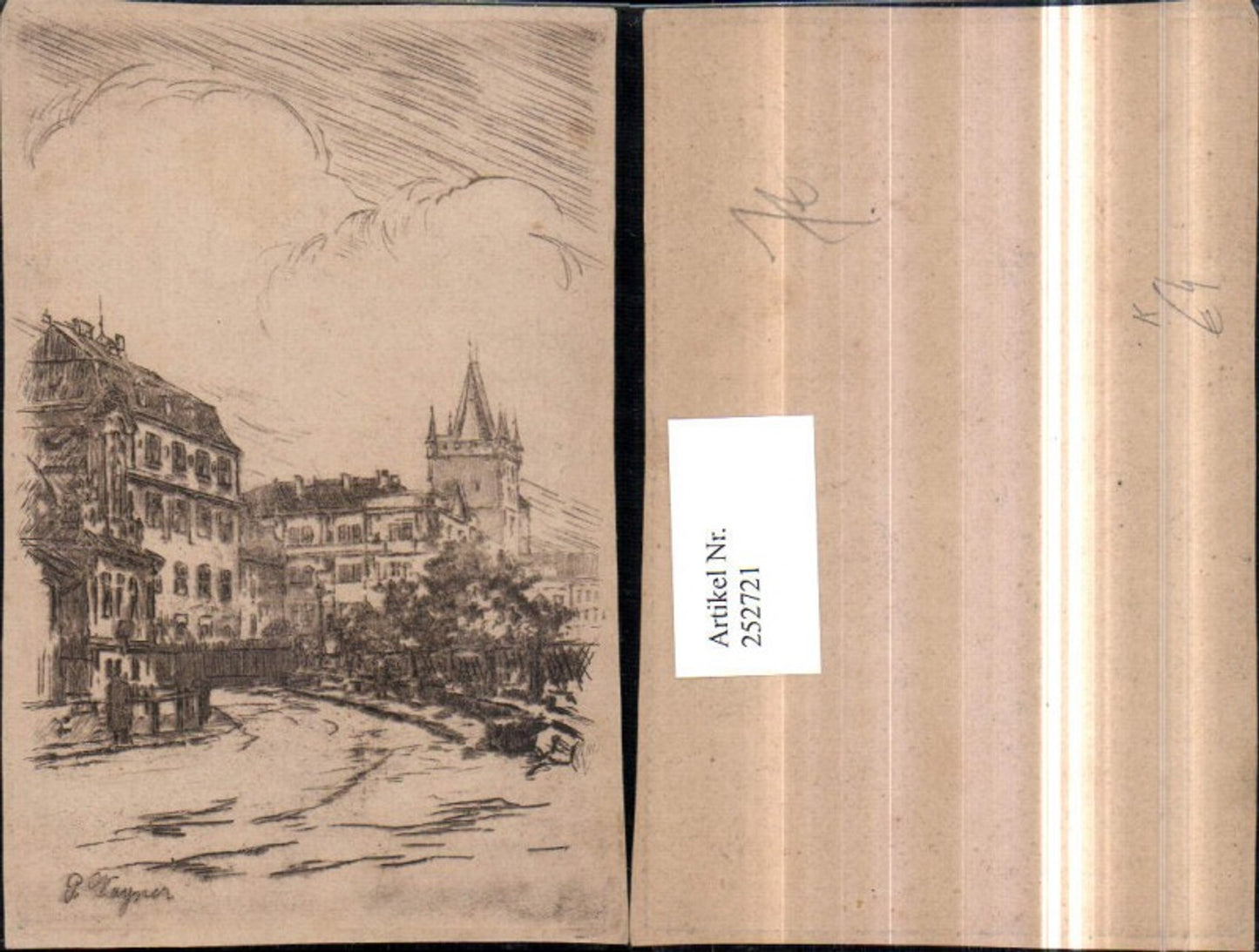 252721,Künstler AK P. Wagner Ortsansicht Straßenansicht Turm