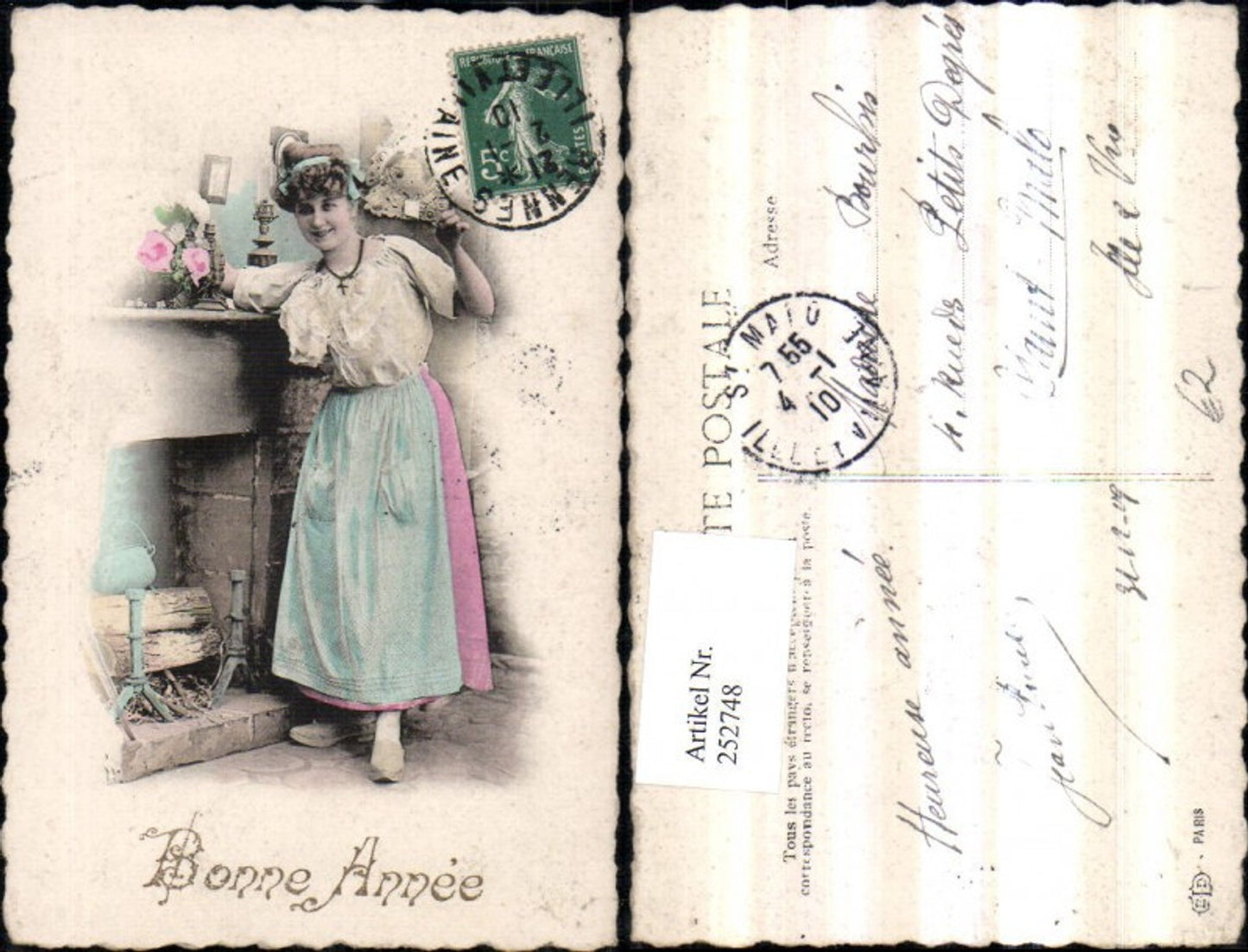 252748,Künstler AK Frau m. Kleid Kette Pantoffeln Kamin