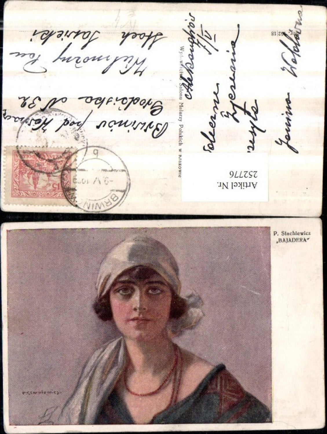 252776,Künstler AK P. Stachlewicz Bajadera Frau m. Kopftuch Halskette Portrait