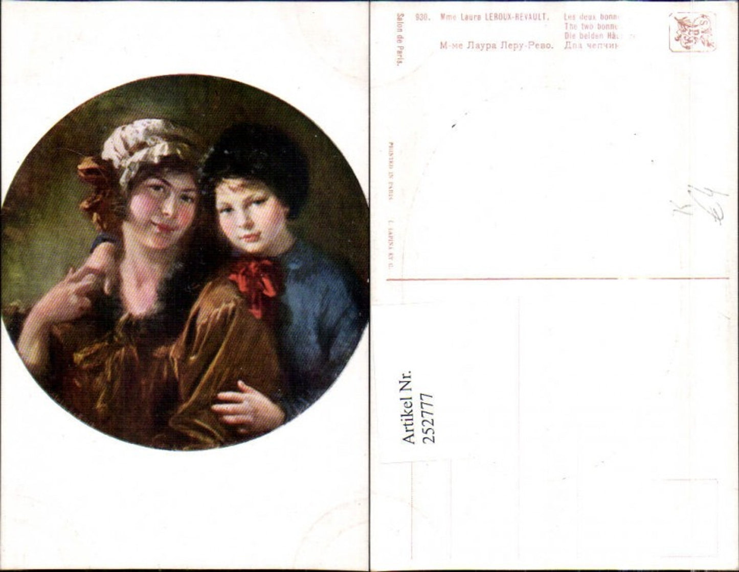 252777,Künstler AK Laura Leroux-Revault Die beiden Häubchen Frau Mutter m. Kind Hauben Portrait