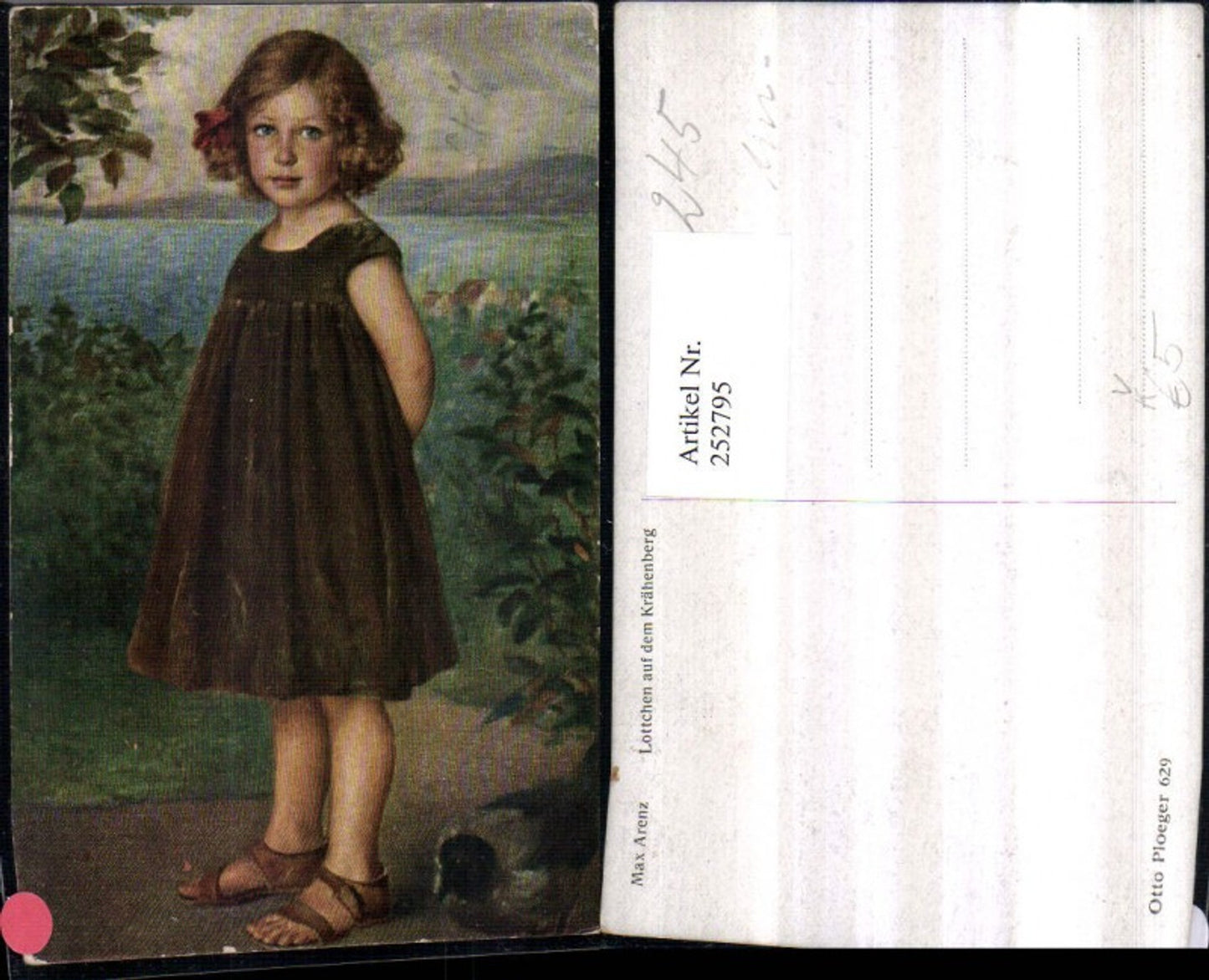 252795,Künstler AK Max Arenz Lottchen auf d. Krähenberg Mädchen m. Kleid Sandalen Portrait pub Otto Ploeger 629