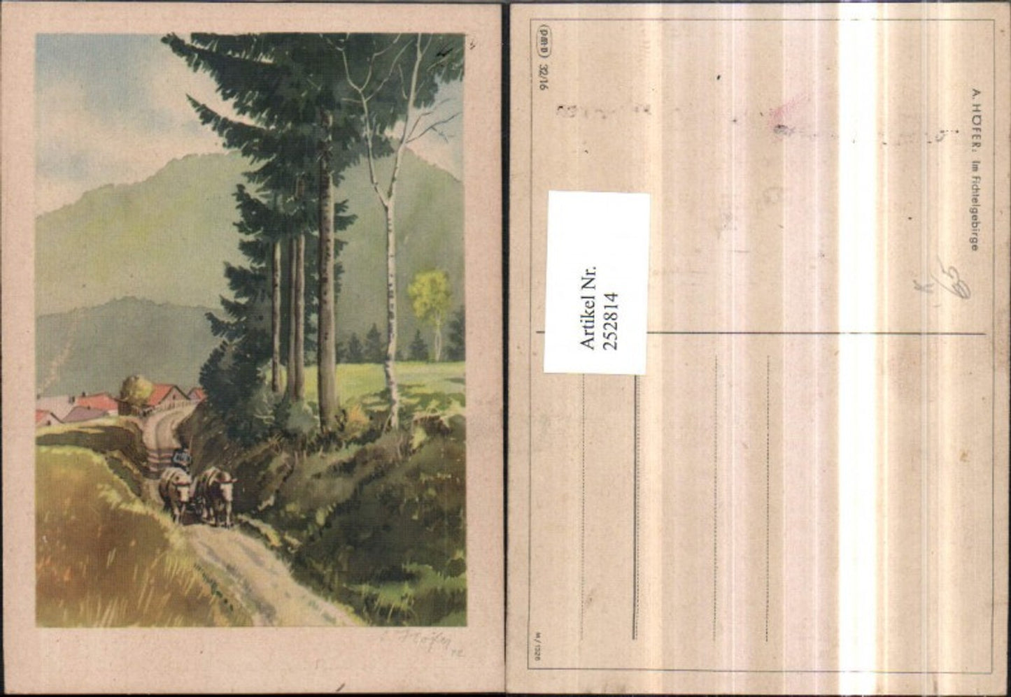 252814,Künstler AK A. Höfer Im Fichtelgebirge Wegpartie Kuhgespann