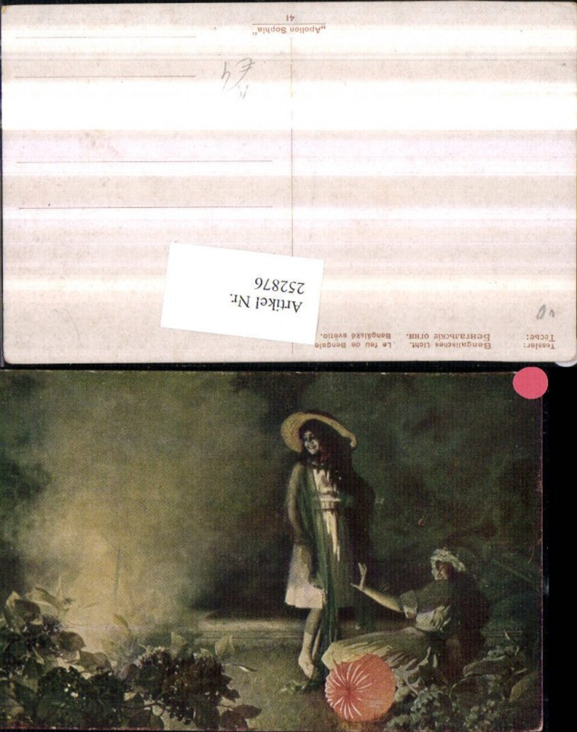 252876,Künstler AK Tessier Bengalisches Licht Kinder m. Hut Kleid Lampe
