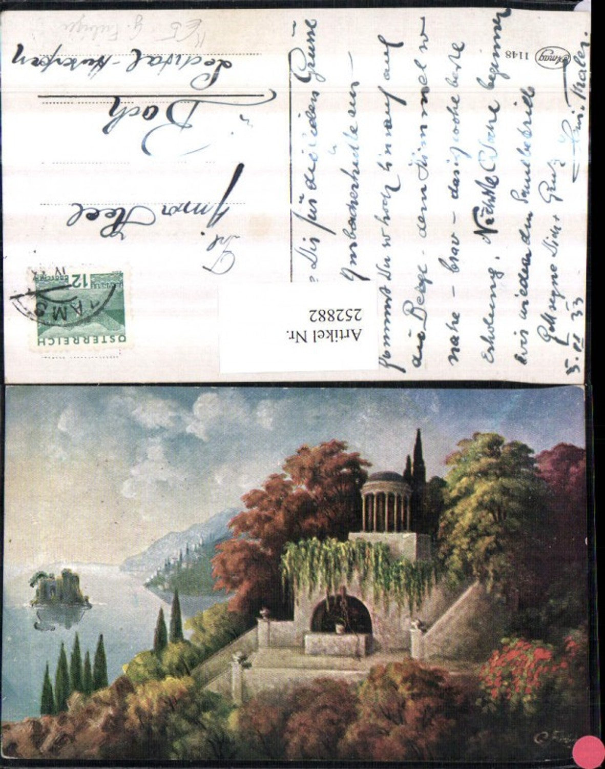252882,Künstler AK G. Fiebiger Tempel Partie Insel Zypressen