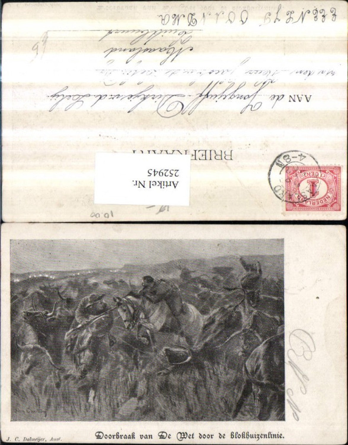 252945,Künstler AK John c. Dalmeijer Stiere Rinder Pferd Männer Gewehr