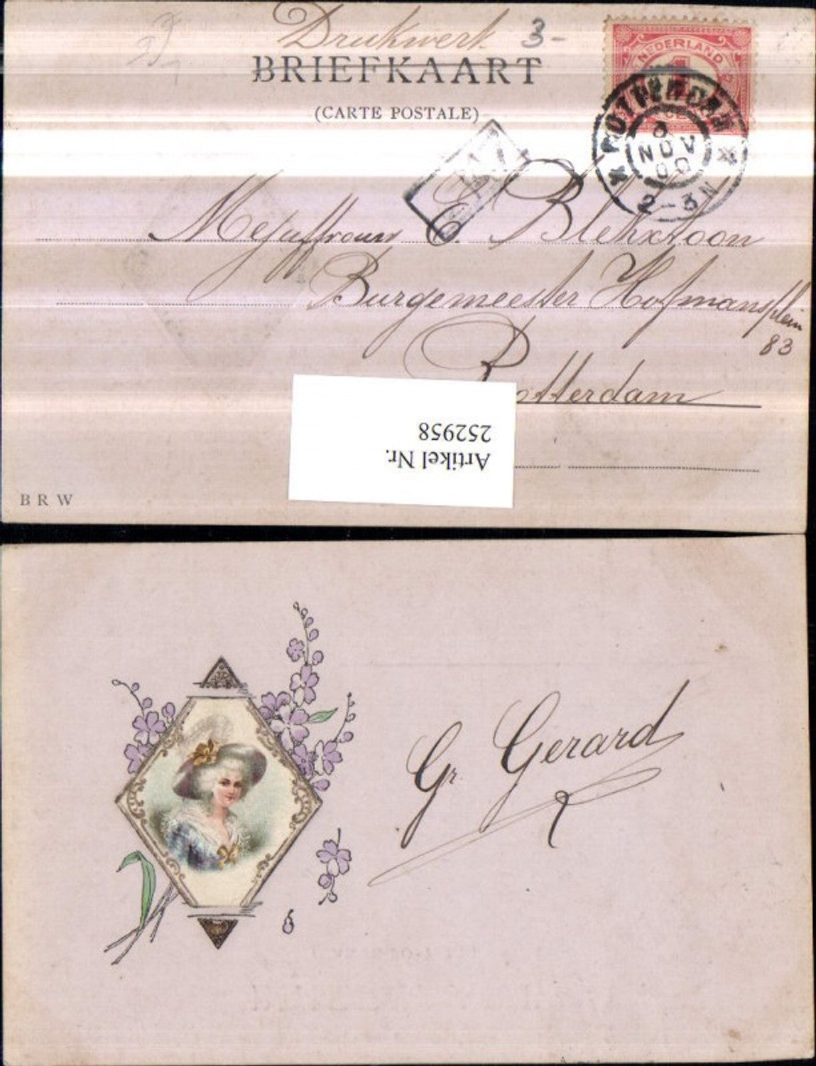 252958,Künstler Präge Litho AK Frau m. Hut Hutmode Portrait Passepartout Blumen